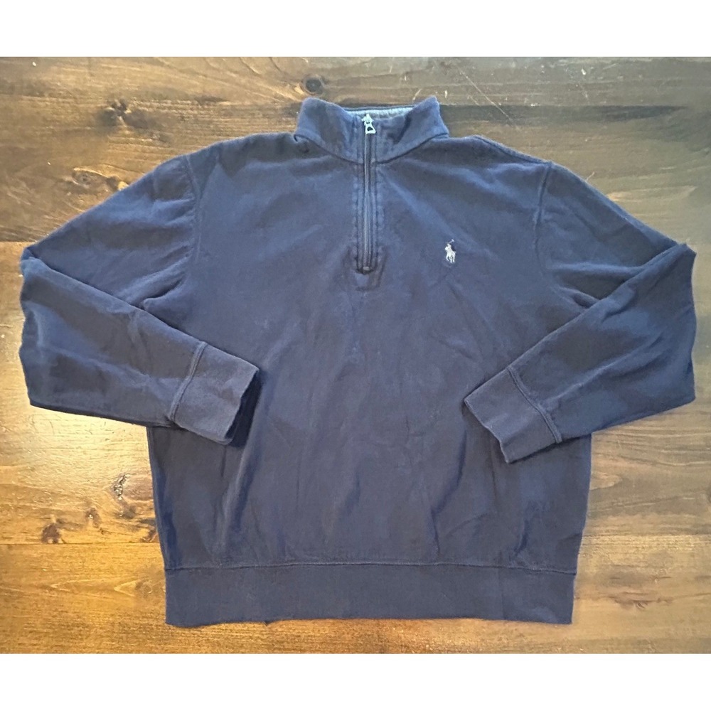 Polo Ralph Lauren Quarter Zip Pullover Mens Medium Blue Pony Logo Preppy Cotton
